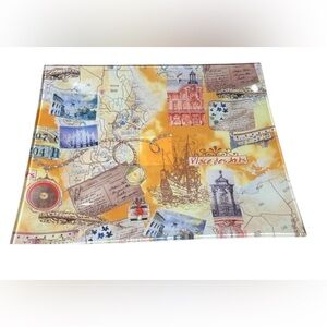 Glass Trinket Tray with French Motif Map Design